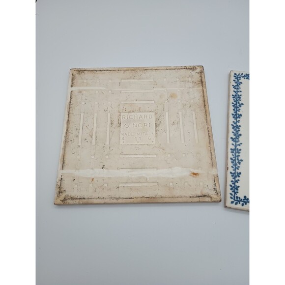 Richard Ginori Tiles Delft Blue Laurel Leaf Border Dated 1967 Set Of 2 - Picture 5 of 6